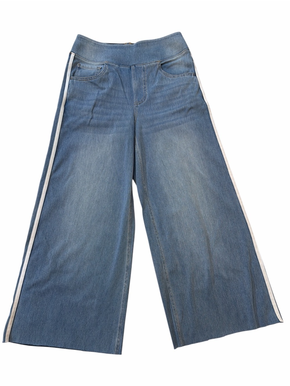 HALARA Wide Leg Pull On Light Denim Cropped Pants with Side Stripe